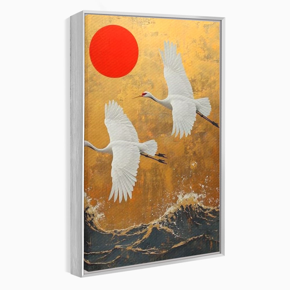 Tablou canvas cu tablou canvas cu doi cocori, in rama de aluminiu argintiu